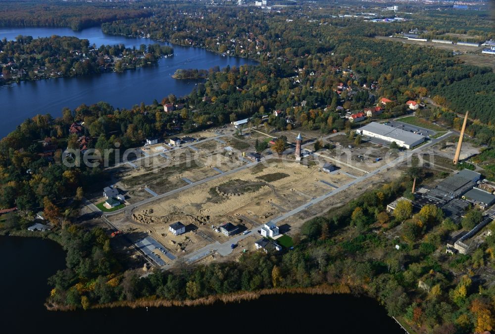 Aerial image Königs Wusterhausen - Construction site of the future residential area Koenigsufer on the banks of Zernsee on Wustroweg in Koenigs Wusterhausen in Brandenburg