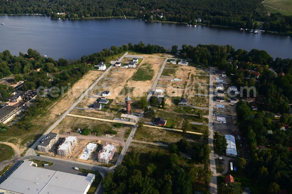 Aerial image Königs Wusterhausen - Construction site of the future residential area Koenigsufer on the banks of Zernsee on Wustroweg in Koenigs Wusterhausen in Brandenburg