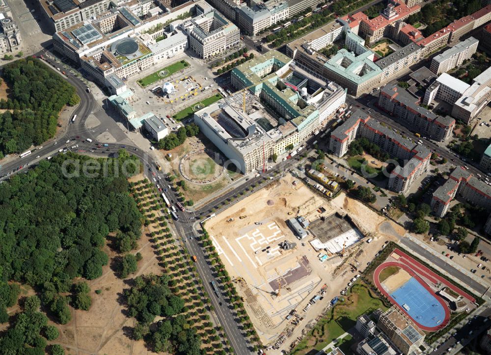 Berlin from the bird's eye view: View of the Holocaust memorial in Berlin Mitte. It is a monument for those under the rule of the german in the Holocaust murdered Jews