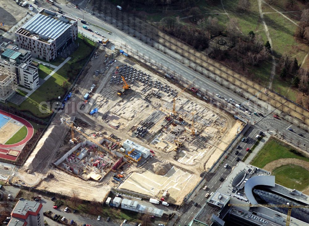 Berlin from above - View of the Holocaust memorial in Berlin Mitte. It is a monument for those under the rule of the german in the Holocaust murdered Jews