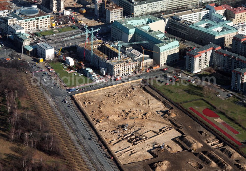 Berlin from above - View of the Holocaust memorial in Berlin Mitte. It is a monument for those under the rule of the german in the Holocaust murdered Jews