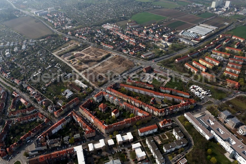 Erfurt from above - Clearance operations in the area of ??development urban wasteland In Colorful coat on the Binderslebener Strasse in Erfurt in Thuringia