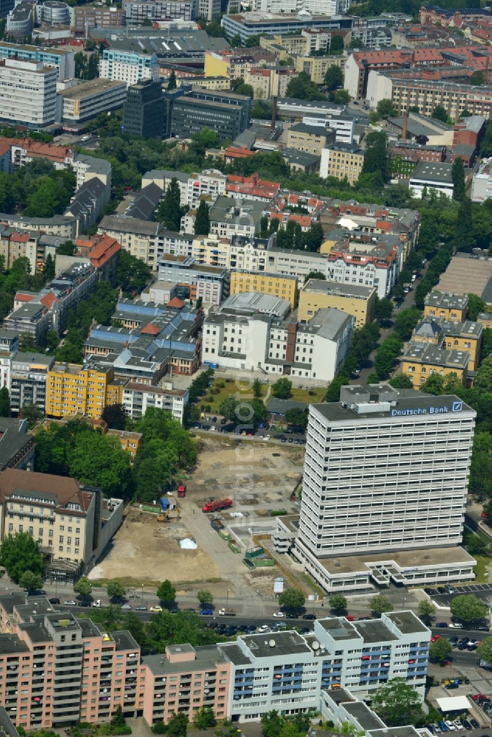 Berlin from above - Site clearance for construction German Bank Campus at the Otto.Suhr-all in the Charlottenburg district of Berlin