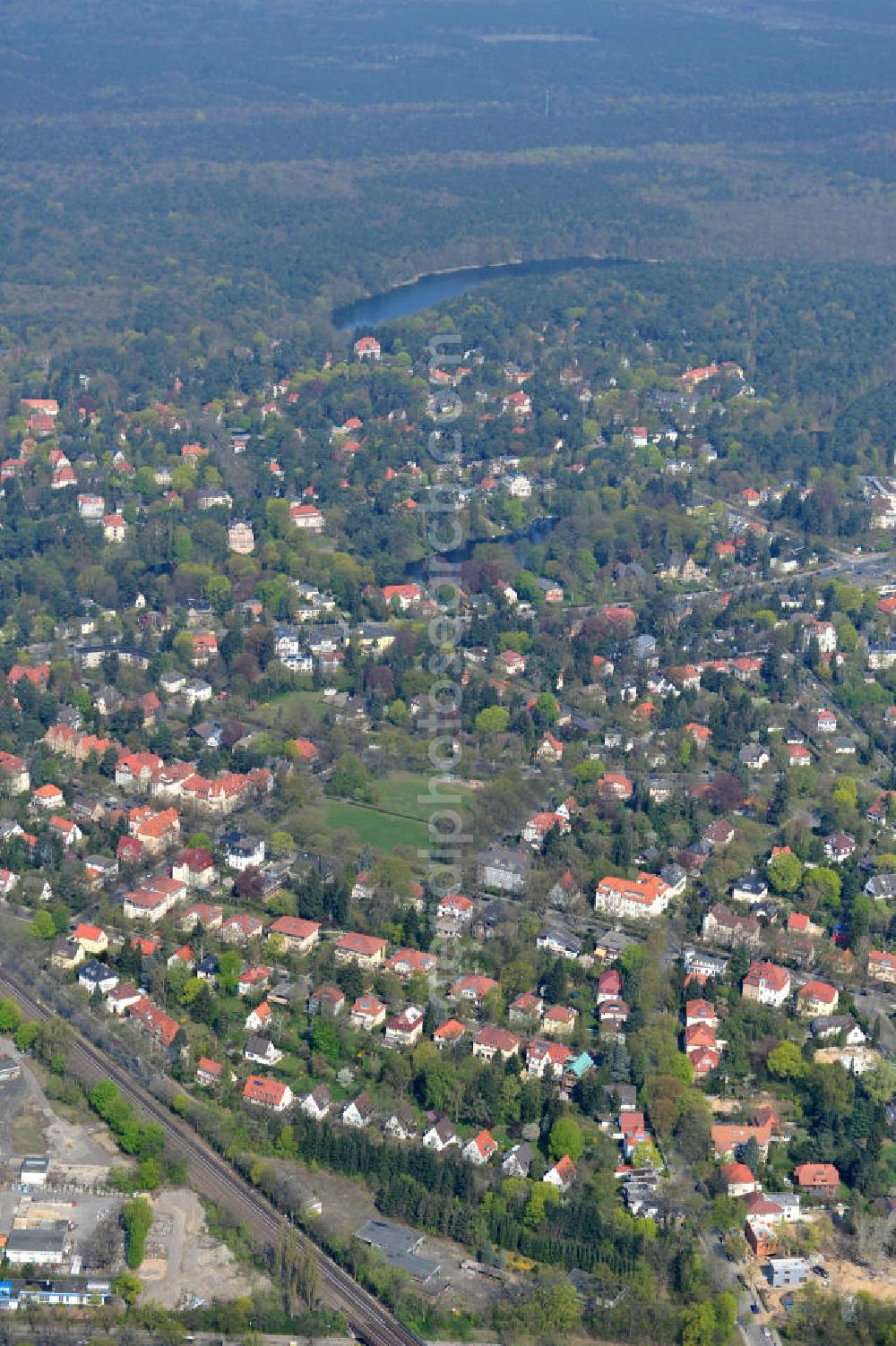 Berlin Zehlendorf from above - Areal des Baufeldes der NCC Deutschland an der Fürstenstraße / Potsdamer Straße in 14163 Berlin- Zehlendorf. Auf den ehemaligen Lagerbereichen will das Unternehmen 21 Einfamilienhäuser errichten. Area of the construction site of the NCC Germany in 14163 Berlin-Zehlendorf. On the former storage areas the company wants to build 21 single-family homes.