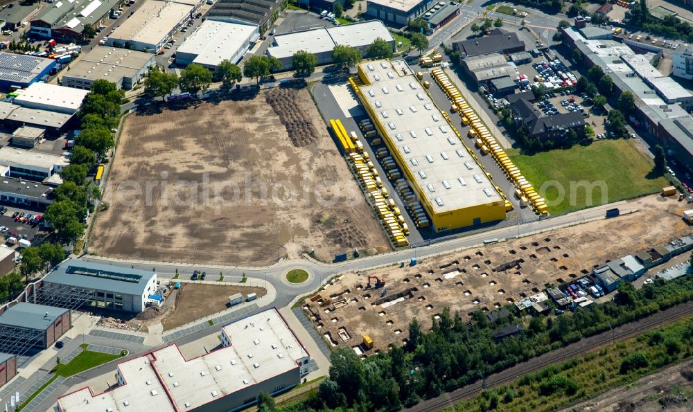 Düsseldorf from the bird's eye view: Building area and construction site of SEGRO CityPark Duesseldorf on Fichtenstrasse in Duesseldorf in the state of North Rhine-Westphalia. The area is being developed as a future commercial and industrial area