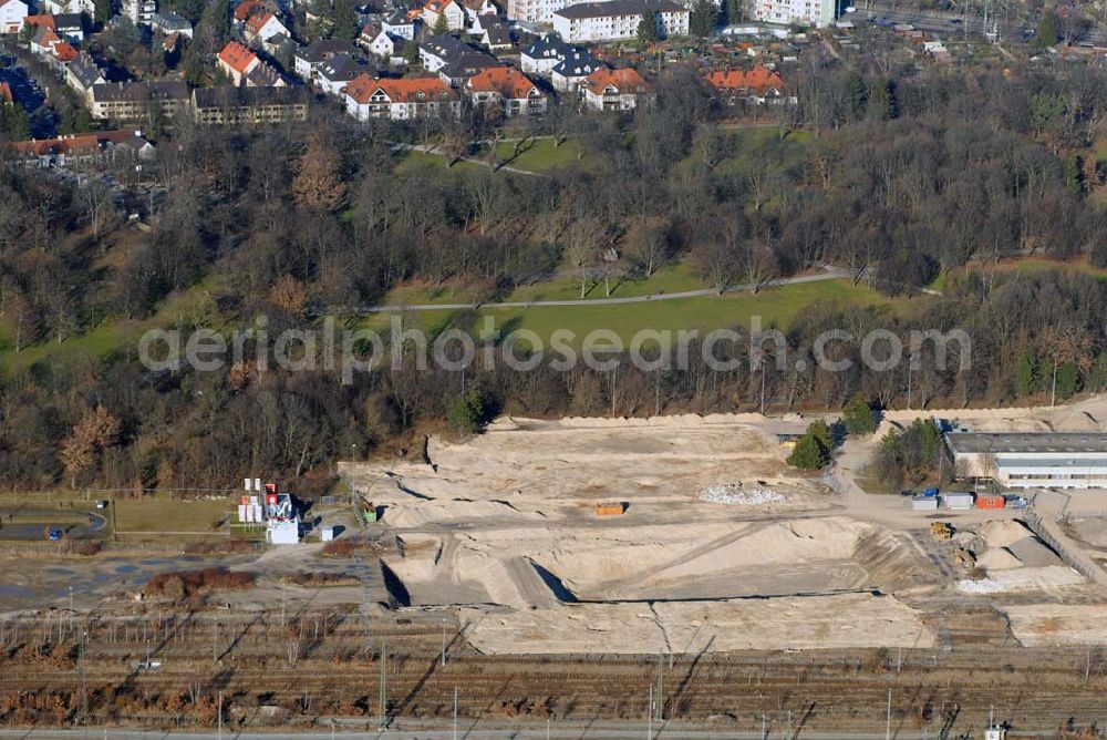 München from above - . Baufläche für das neue Stadtquartier „Am Hirschgarten“ bietet alle Voraussetzungen für eine zeitgemäße und wirtschaftlich interessante Stadtentwicklung. Hier wird die CONCEPT BAU mit dabei sein und ab Herbst 2006 (Baubeginn) die Vision von der „grünen Oase mitten in der Stadt“ umsetzen. .... 