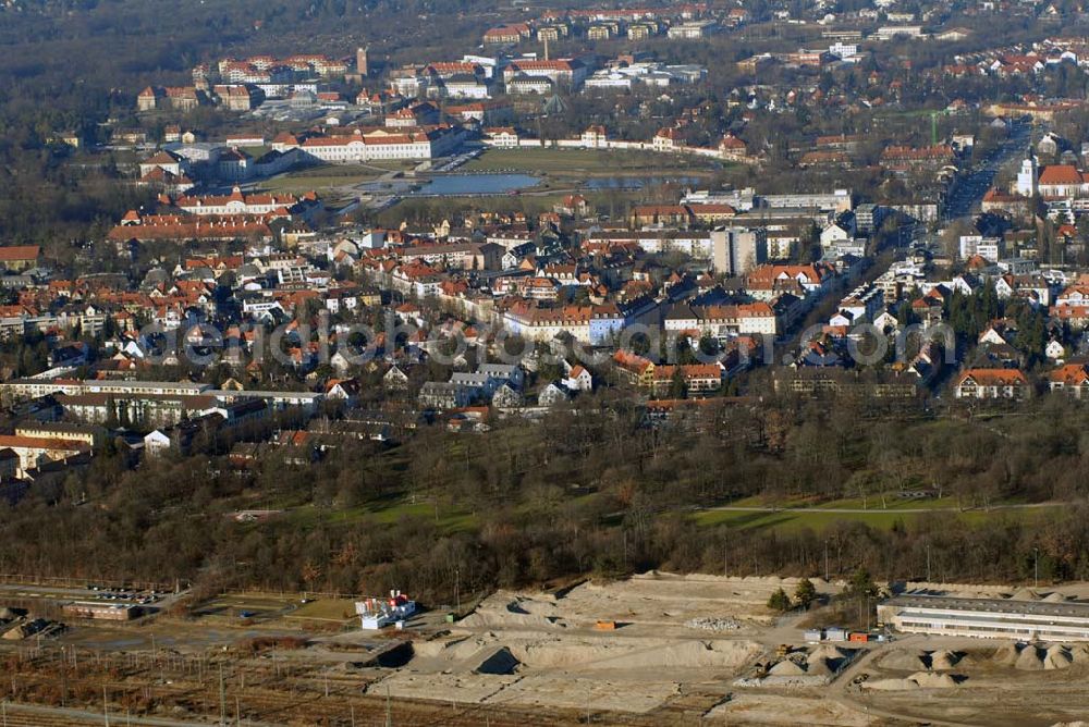 München from the bird's eye view: . Baufläche für das neue Stadtquartier „Am Hirschgarten“ bietet alle Voraussetzungen für eine zeitgemäße und wirtschaftlich interessante Stadtentwicklung. Hier wird die CONCEPT BAU mit dabei sein und ab Herbst 2006 (Baubeginn) die Vision von der „grünen Oase mitten in der Stadt“ umsetzen. .... 