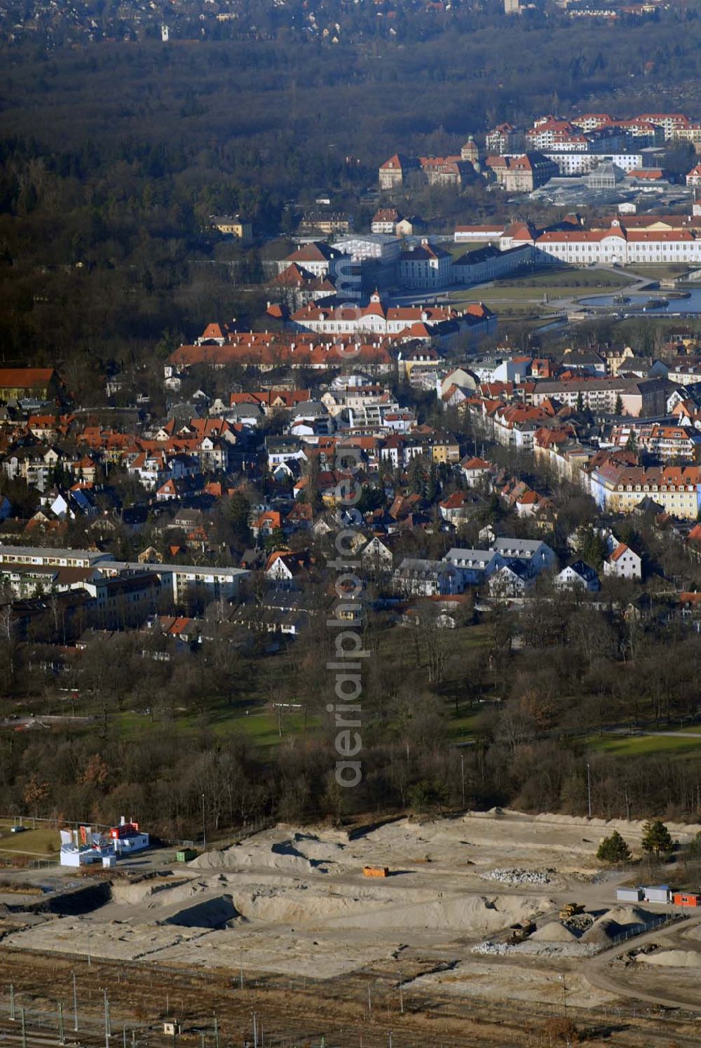 Aerial photograph München - . Baufläche für das neue Stadtquartier „Am Hirschgarten“ bietet alle Voraussetzungen für eine zeitgemäße und wirtschaftlich interessante Stadtentwicklung. Hier wird die CONCEPT BAU mit dabei sein und ab Herbst 2006 (Baubeginn) die Vision von der „grünen Oase mitten in der Stadt“ umsetzen. .... 