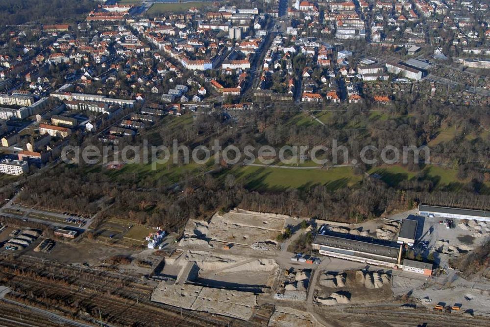 München from above - . Baufläche für das neue Stadtquartier „Am Hirschgarten“ bietet alle Voraussetzungen für eine zeitgemäße und wirtschaftlich interessante Stadtentwicklung. Hier wird die CONCEPT BAU mit dabei sein und ab Herbst 2006 (Baubeginn) die Vision von der „grünen Oase mitten in der Stadt“ umsetzen. .... 