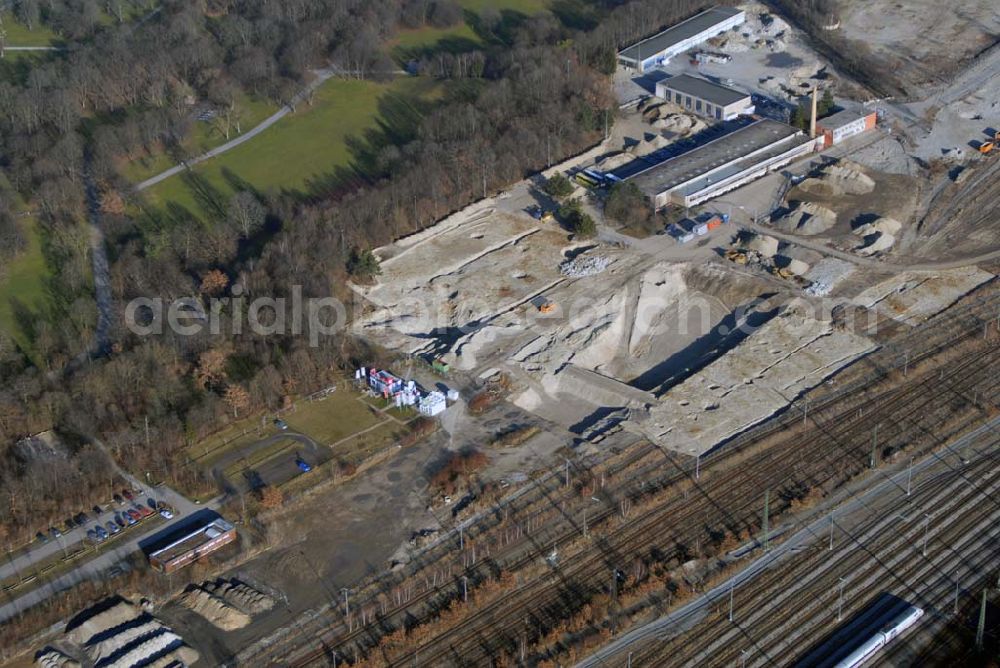 München from above - . Baufläche für das neue Stadtquartier „Am Hirschgarten“ bietet alle Voraussetzungen für eine zeitgemäße und wirtschaftlich interessante Stadtentwicklung. Hier wird die CONCEPT BAU mit dabei sein und ab Herbst 2006 (Baubeginn) die Vision von der „grünen Oase mitten in der Stadt“ umsetzen. .... 