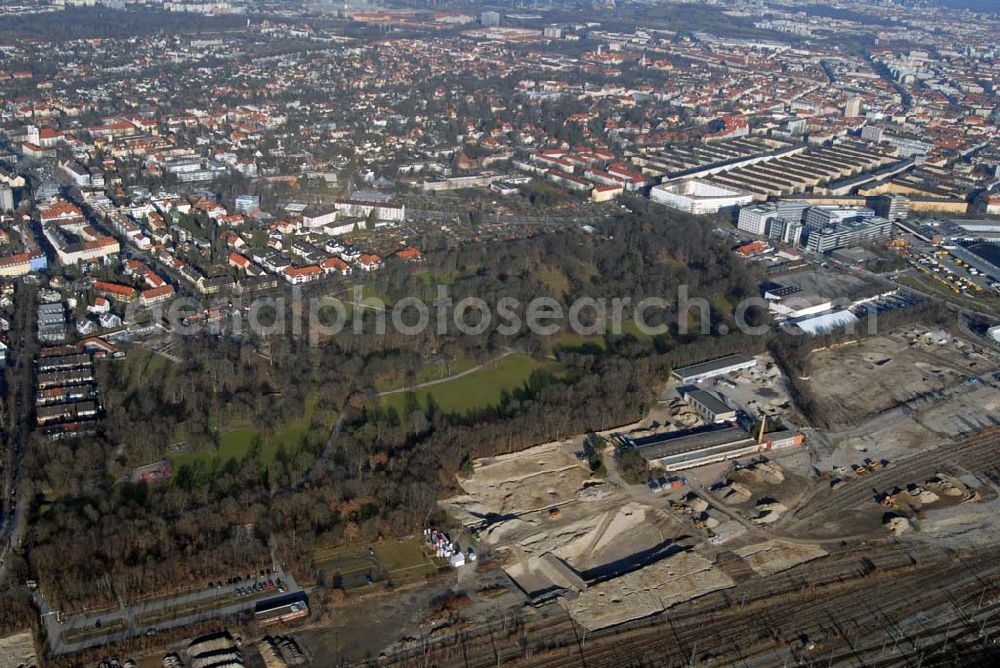 Aerial image München - . Baufläche für das neue Stadtquartier „Am Hirschgarten“ bietet alle Voraussetzungen für eine zeitgemäße und wirtschaftlich interessante Stadtentwicklung. Hier wird die CONCEPT BAU mit dabei sein und ab Herbst 2006 (Baubeginn) die Vision von der „grünen Oase mitten in der Stadt“ umsetzen. .... 