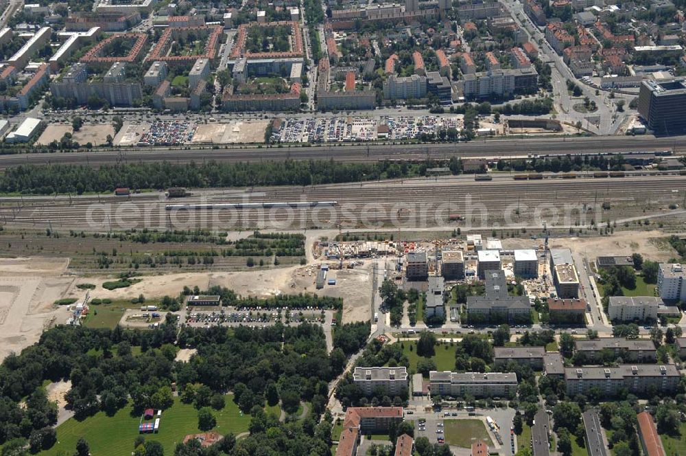 Aerial image München Nymphenburg - 15.07.2007 München Nymphenburg. Baufläche für das neue Stadtquartier „Am Hirschgarten“ bietet alle Voraussetzungen für eine zeitgemäße und wirtschaftlich interessante Stadtentwicklung. Hier wird die CONCEPT BAU mit dabei sein und ab Herbst 2006 (Baubeginn) die Vision von der „grünen Oase mitten in der Stadt“ umsetzen. .... 