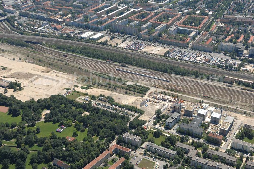 Aerial photograph München Nymphenburg - 15.07.2007 München Nymphenburg. Baufläche für das neue Stadtquartier „Am Hirschgarten“ bietet alle Voraussetzungen für eine zeitgemäße und wirtschaftlich interessante Stadtentwicklung. Hier wird die CONCEPT BAU mit dabei sein und ab Herbst 2006 (Baubeginn) die Vision von der „grünen Oase mitten in der Stadt“ umsetzen. .... 