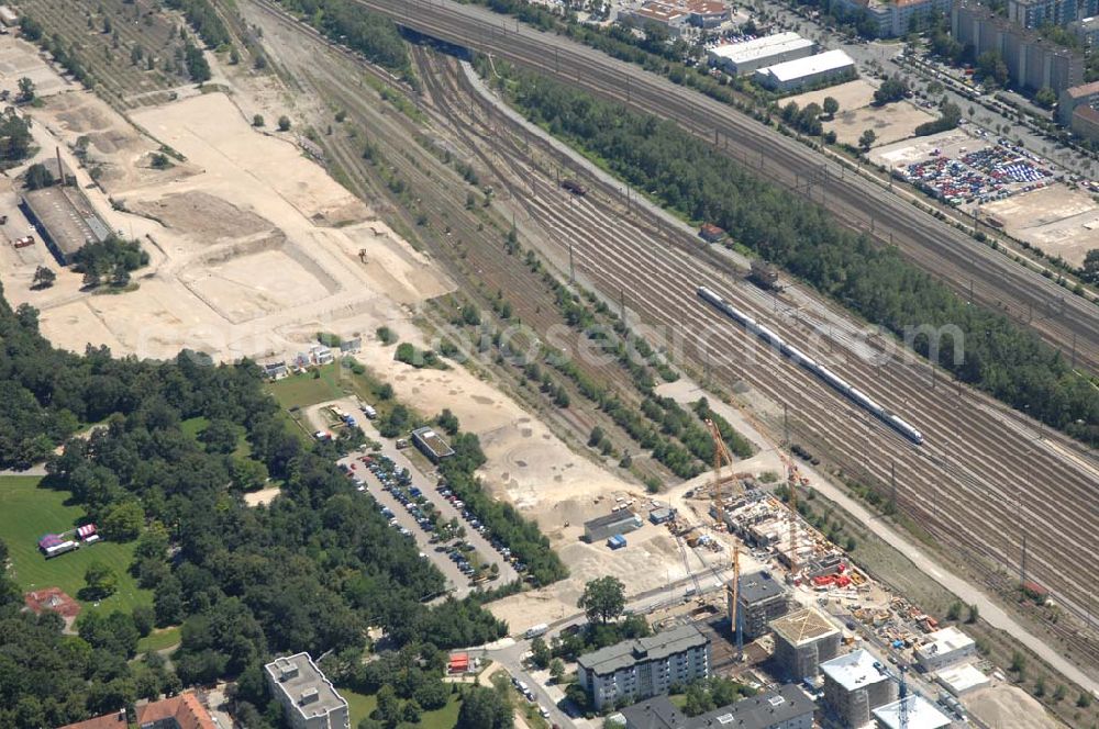 Aerial image München Nymphenburg - 15.07.2007 München Nymphenburg. Baufläche für das neue Stadtquartier „Am Hirschgarten“ bietet alle Voraussetzungen für eine zeitgemäße und wirtschaftlich interessante Stadtentwicklung. Hier wird die CONCEPT BAU mit dabei sein und ab Herbst 2006 (Baubeginn) die Vision von der „grünen Oase mitten in der Stadt“ umsetzen. .... 