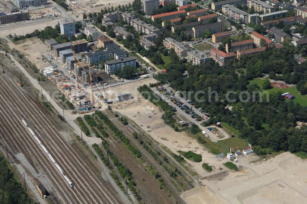 Aerial photograph München Nymphenburg - 15.07.2007 München Nymphenburg. Baufläche für das neue Stadtquartier „Am Hirschgarten“ bietet alle Voraussetzungen für eine zeitgemäße und wirtschaftlich interessante Stadtentwicklung. Hier wird die CONCEPT BAU mit dabei sein und ab Herbst 2006 (Baubeginn) die Vision von der „grünen Oase mitten in der Stadt“ umsetzen. .... 