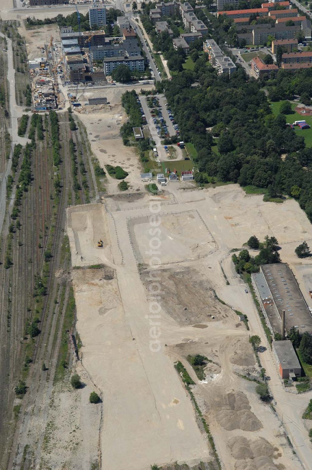 Aerial image München Nymphenburg - 15.07.2007 München Nymphenburg. Baufläche für das neue Stadtquartier „Am Hirschgarten“ bietet alle Voraussetzungen für eine zeitgemäße und wirtschaftlich interessante Stadtentwicklung. Hier wird die CONCEPT BAU mit dabei sein und ab Herbst 2006 (Baubeginn) die Vision von der „grünen Oase mitten in der Stadt“ umsetzen. .... 