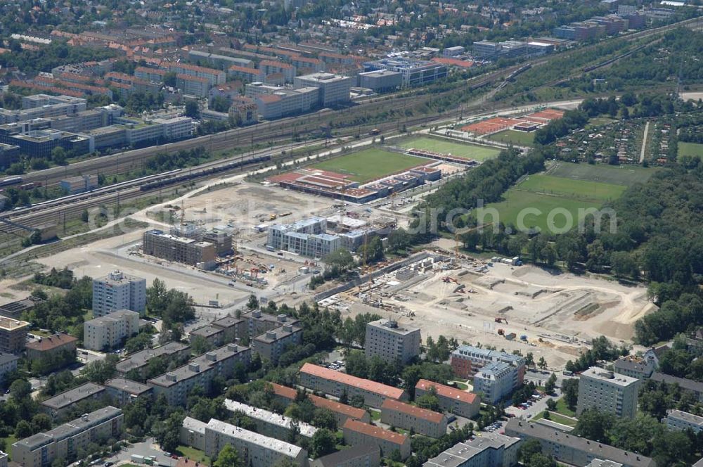 Aerial image München Nymphenburg - 15.07.2007 München Nymphenburg. Baufläche für das neue Stadtquartier „Am Hirschgarten“ bietet alle Voraussetzungen für eine zeitgemäße und wirtschaftlich interessante Stadtentwicklung. Hier wird die CONCEPT BAU mit dabei sein und ab Herbst 2006 (Baubeginn) die Vision von der „grünen Oase mitten in der Stadt“ umsetzen. .... 