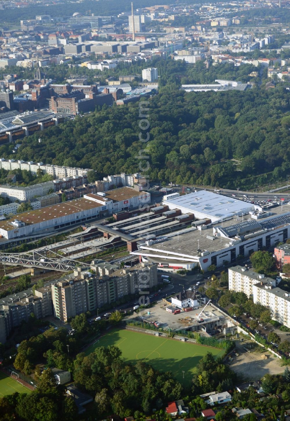 Aerial photograph Berlin - View of the construction area for a student residence at the S-Bahn station in Berlin Wedding