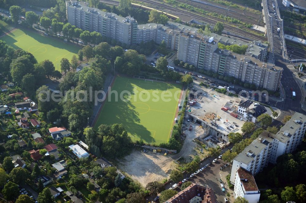 Berlin from the bird's eye view: View of the construction area for a student residence at the S-Bahn station in Berlin Wedding