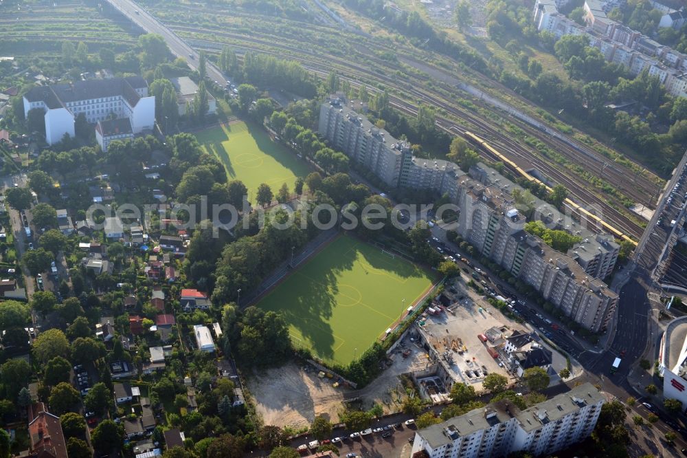 Aerial image Berlin - View of the construction area for a student residence at the S-Bahn station in Berlin Wedding