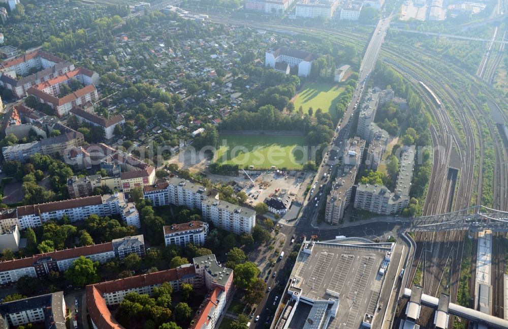 Aerial photograph Berlin - View of the construction area for a student residence at the S-Bahn station in Berlin Wedding