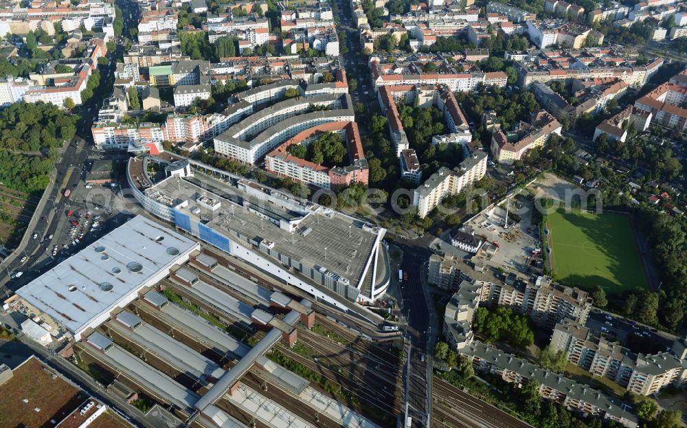 Aerial image Berlin - View of the construction area for a student residence at the S-Bahn station in Berlin Wedding