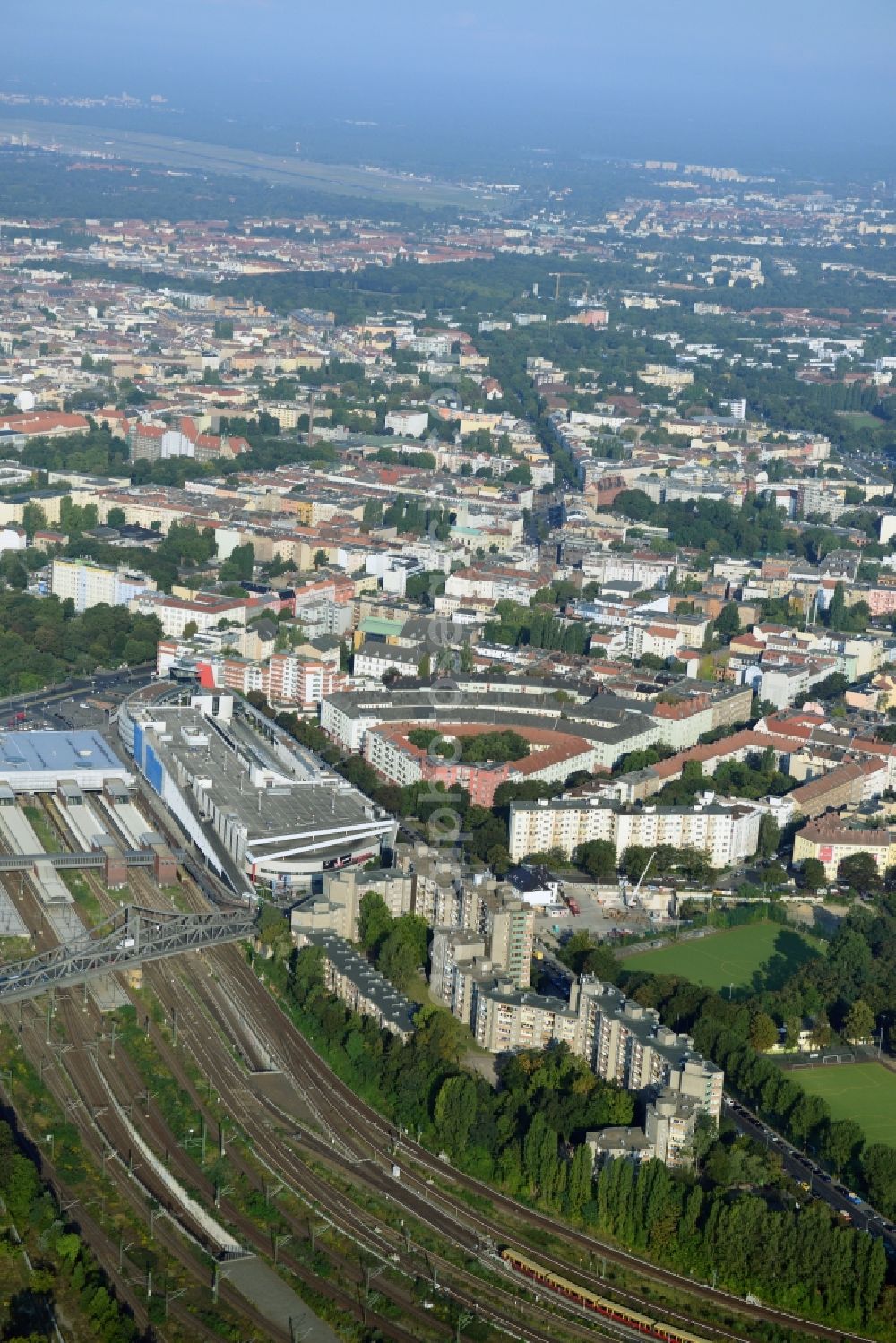 Berlin from the bird's eye view: View of the construction area for a student residence at the S-Bahn station in Berlin Wedding