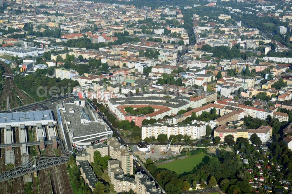 Aerial image Berlin - View of the construction area for a student residence at the S-Bahn station in Berlin Wedding