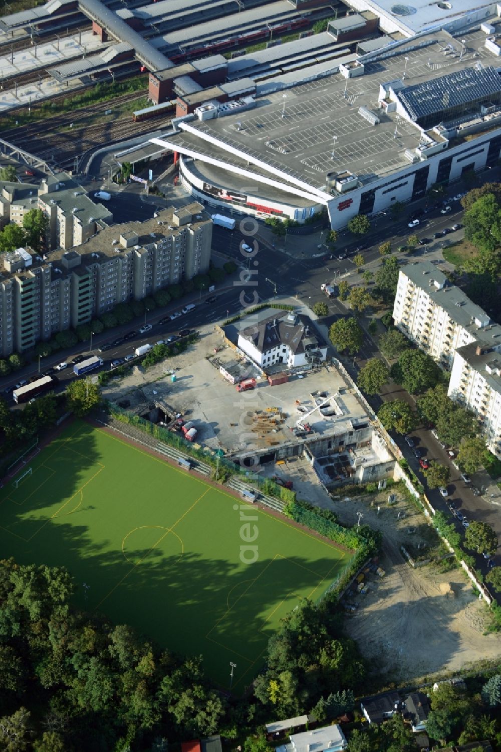 Aerial photograph Berlin - View of the construction area for a student residence at the S-Bahn station in Berlin Wedding