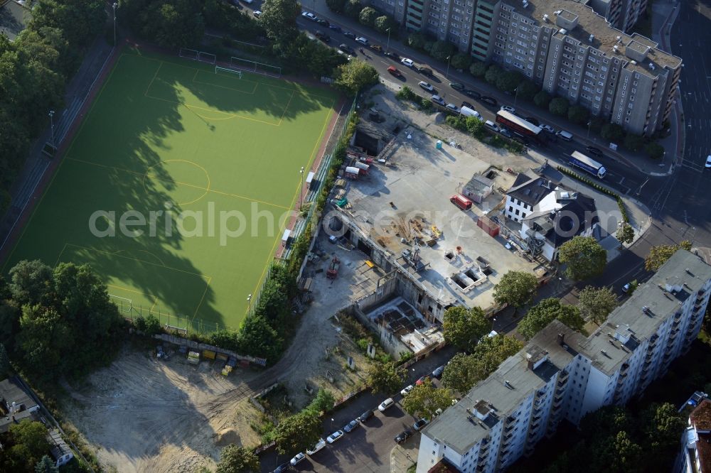 Berlin from above - View of the construction area for a student residence at the S-Bahn station in Berlin Wedding