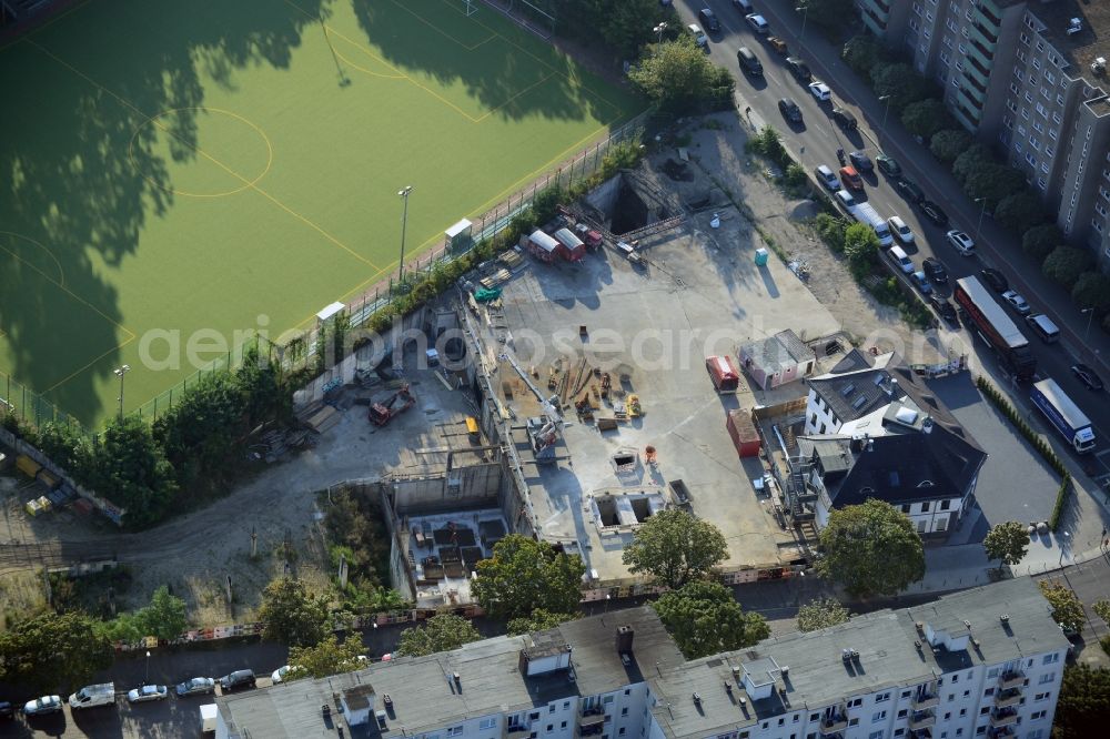 Berlin from the bird's eye view: View of the construction area for a student residence at the S-Bahn station in Berlin Wedding