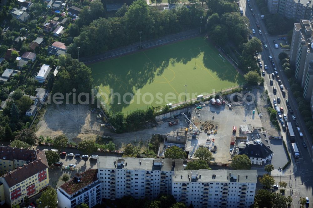 Aerial image Berlin - View of the construction area for a student residence at the S-Bahn station in Berlin Wedding