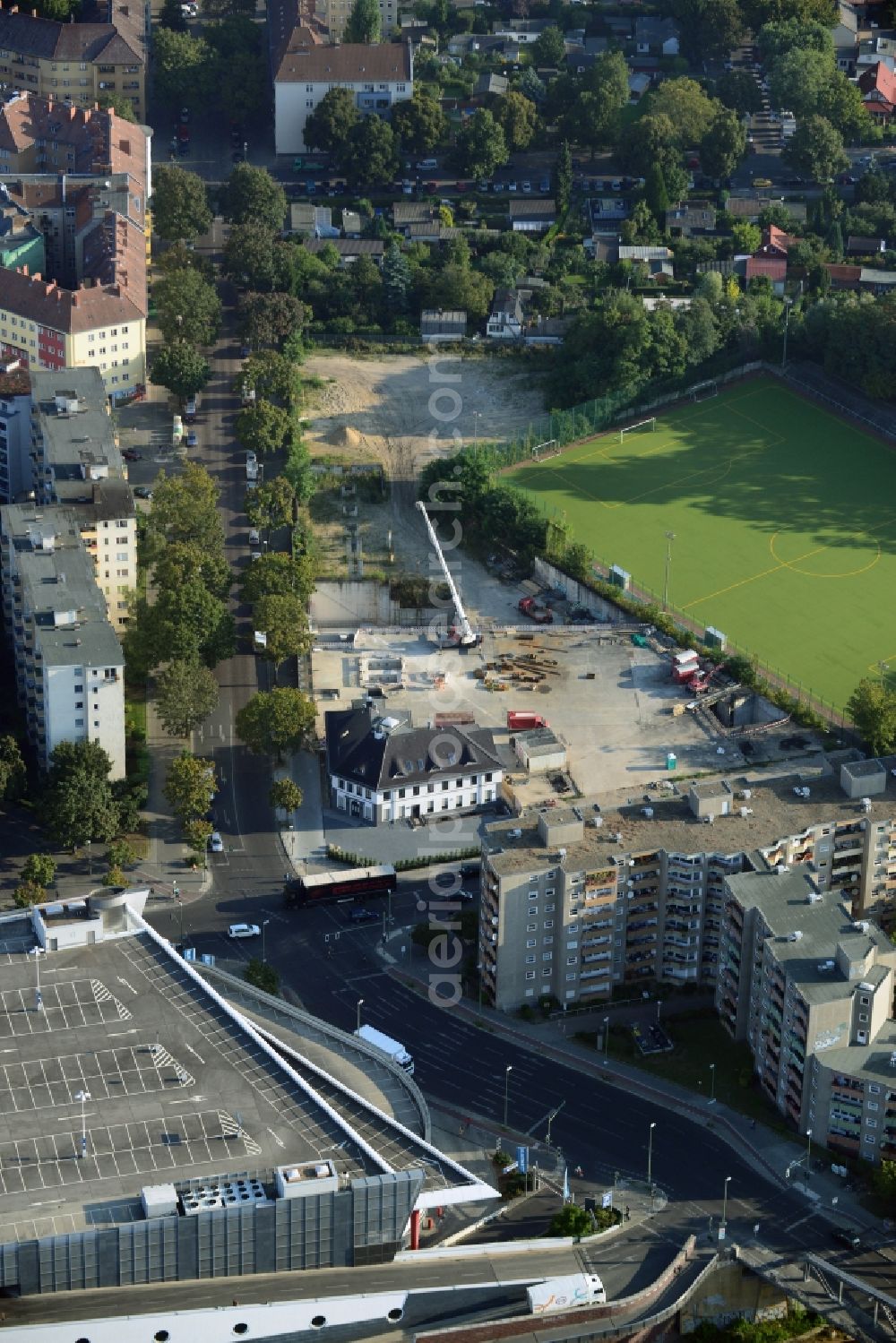 Berlin from the bird's eye view: View of the construction area for a student residence at the S-Bahn station in Berlin Wedding