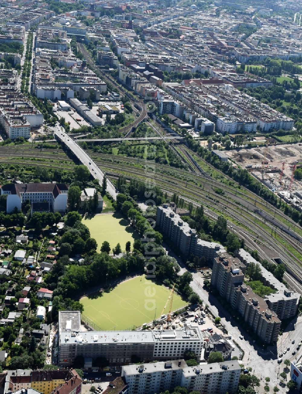 Berlin from above - View of the construction area for a student residence in Berlin Wedding