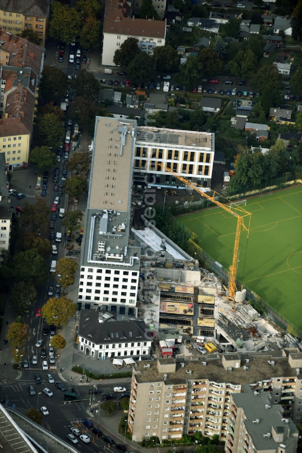 Aerial photograph Berlin - View of the construction area for a student residence in Berlin Wedding