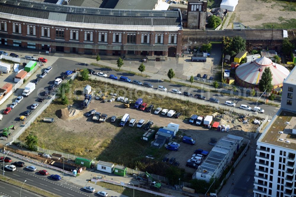 Aerial image Berlin OT Friedrichshain - View of the new construction project Quartier am Postbahnhof in the district of Friedrichshain in Berlin