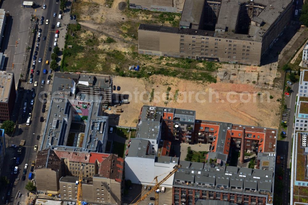 Aerial photograph Berlin - View of the area, on which the building project The Mile is built. It's a joint venture of Berlin Capital Investments - Zabel Verwaltungs-GmbH and formart GmbH & Co. KG in Berlin-Mitte. On the former factory site condominiums will be built