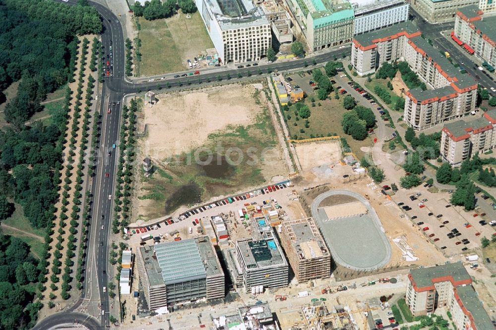 Berlin from above - Building land-area for the Holocaust memorial at the Behrenstraße - Ebertstraße in the Mitte district in the center of the German capital Berlin