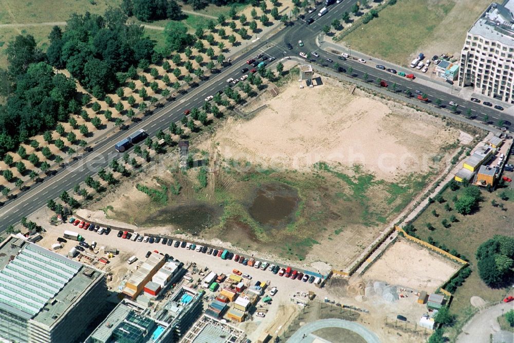 Aerial image Berlin - Building land-area for the Holocaust memorial at the Behrenstraße - Ebertstraße in the Mitte district in the center of the German capital Berlin