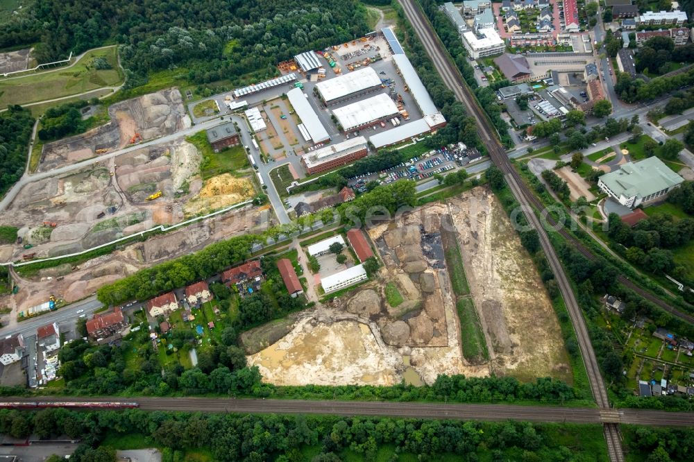 Aerial image Recklinghausen - Construction and development area Gewerbliche Mitte Recklinghausen Blumenthal on Herner Strasse in Recklinghausen in the state of North Rhine-Westphalia. New commercial and industrial estates are being created