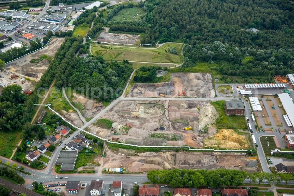 Aerial photograph Recklinghausen - Construction and development area Gewerbliche Mitte Recklinghausen Blumenthal on Herner Strasse in Recklinghausen in the state of North Rhine-Westphalia. New commercial and industrial estates are being created