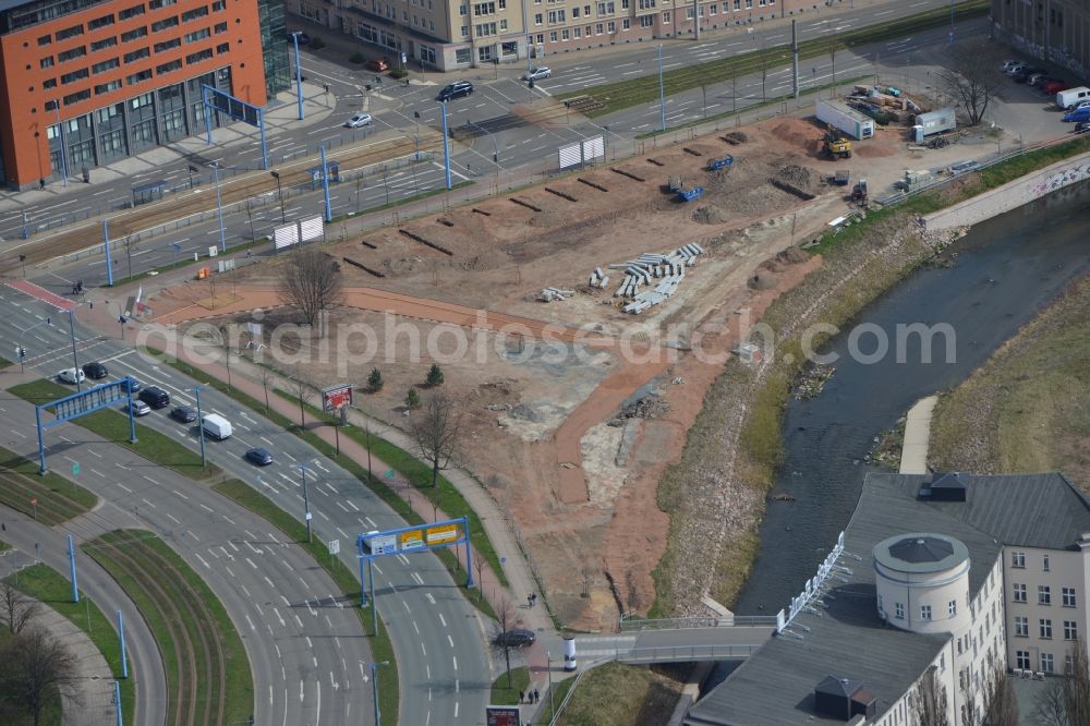 Chemnitz from above - Place area Falkeplatz in the City of Chemnitz in Saxonia. The area will be transformed in the course of urban development