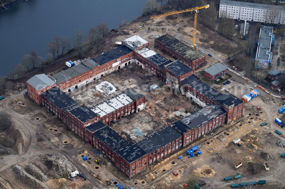 Aerial image Berlin - Ruin the buildings and halls of alten REWATEX - Waescherei in the district Spindlersfeld in Berlin, Germany