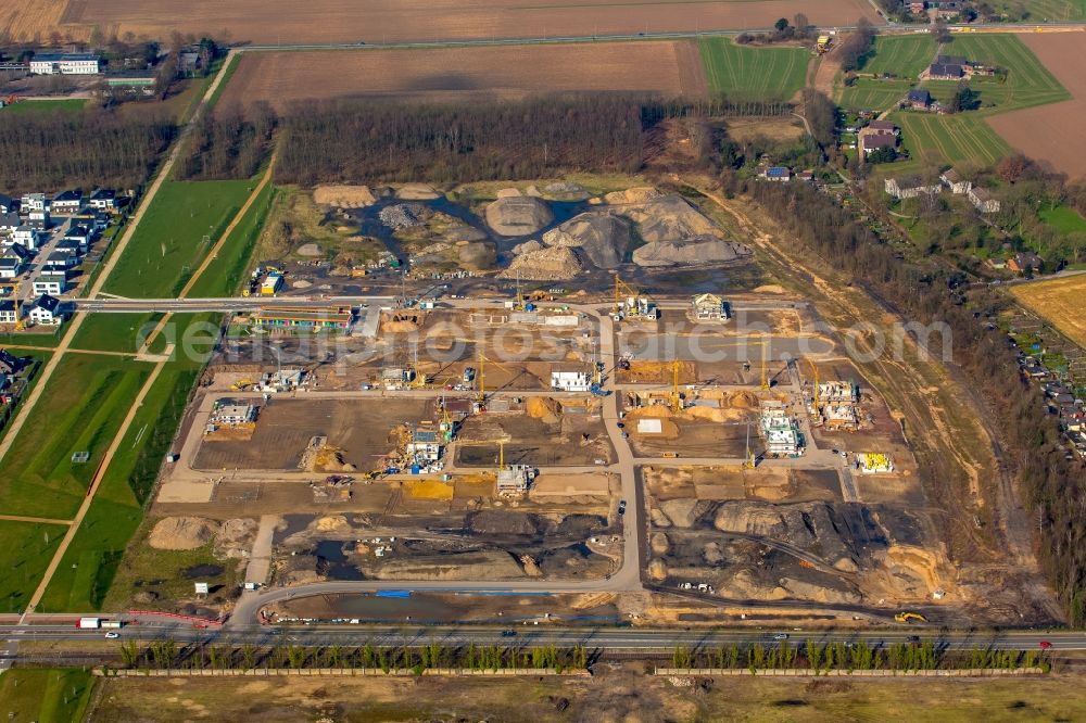 Aerial image Neukirchen-Vluyn - Construction site of a single-family residential area Dicksche Heide in Neukirchen-Vluyn in the state of North Rhine-Westphalia