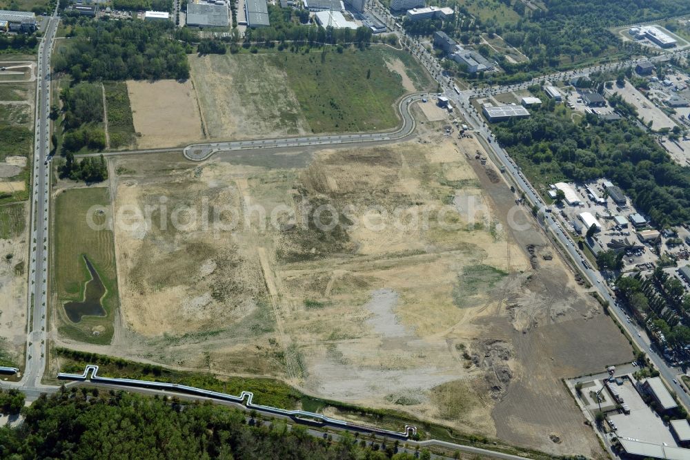 Berlin from above - Building area on site of the former wastewater treatment plant Falkenberg in the district of Marzahn-Hellersdorf in Berlin in Germany. The are in the East of Hohenschoenhauser Strasse and in the North of Bitterfelder Strasse will be used industrially