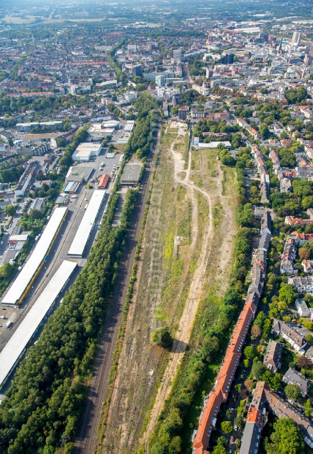 Aerial image Dortmund - Development area and building land fallow of the former east good depot in the Kronprinzenstrasse in Dortmund in the state North Rhine-Westphalia