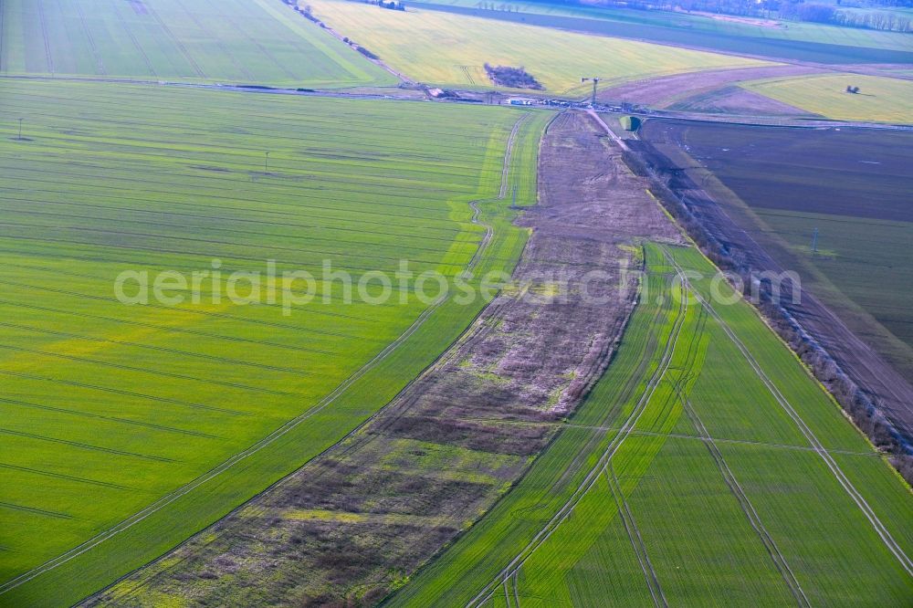 Meilendorf from above - Construction of the bypass road in in Meilendorf in the state Saxony-Anhalt, Germany