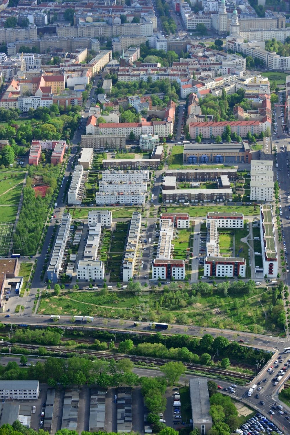 Berlin from above - Barrens - building land area on the site of urban development area at the Erich-Nelhans Street - Hermann Blankenstein Street in Friedrichshain district of Berlin