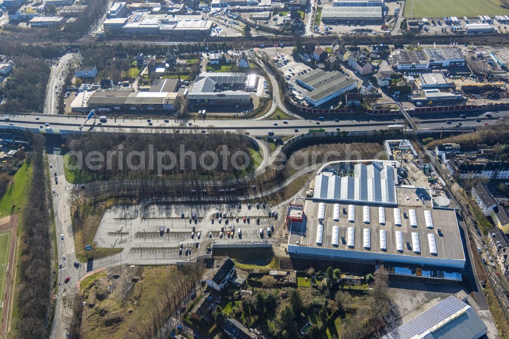 Aerial photograph Bochum - Building of the construction market on Berliner Strasse in the district Wattenscheid in Bochum at Ruhrgebiet in the state North Rhine-Westphalia, Germany