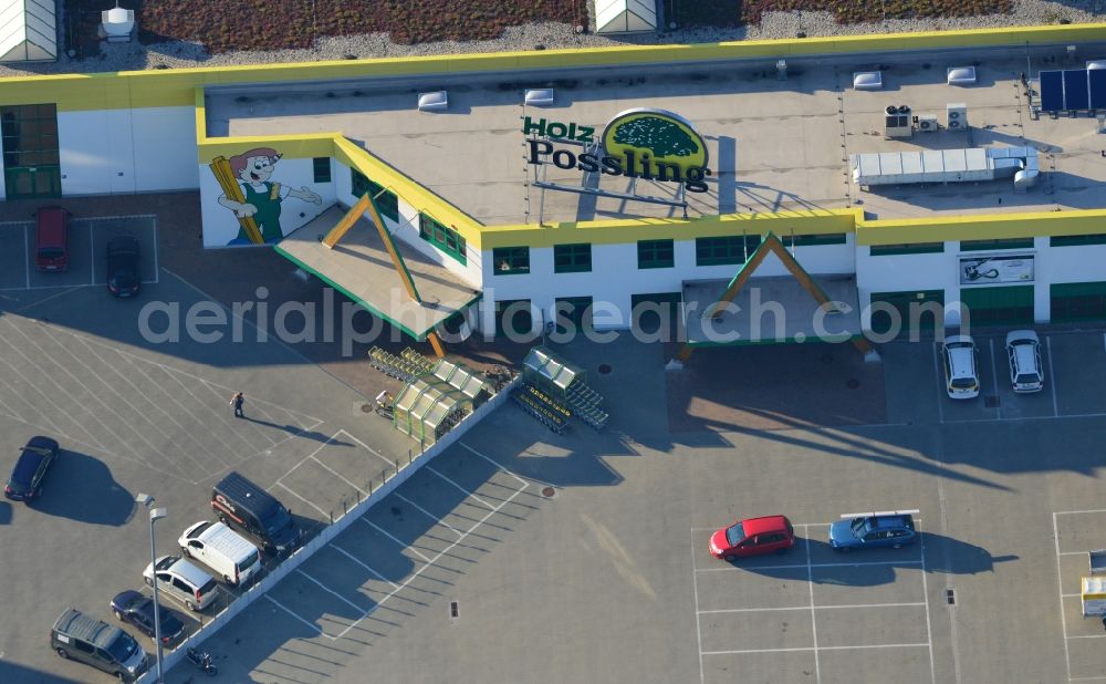 Aerial photograph Berlin Neukölln - Construction market of the company Holz Possling at Haarlemer Strasse in the district Neukoelln in Berlin